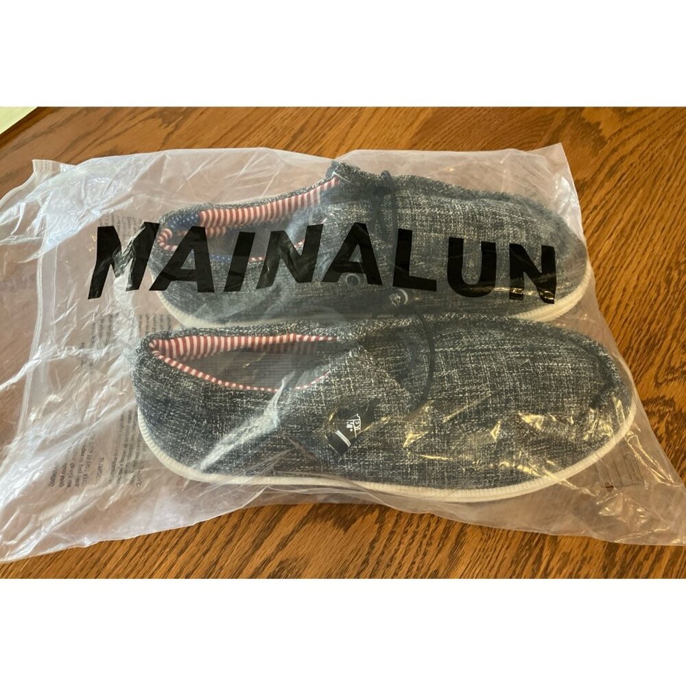 MAINALUN Mens Black Knit Slip On Loafer Sz 13 Stars/stripes Lining New RUN SMALL